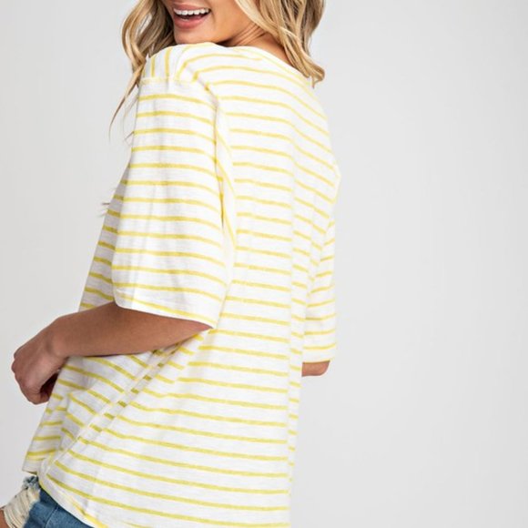 Raw Edge V-Neck Striped Tee - Picture 5 of 7